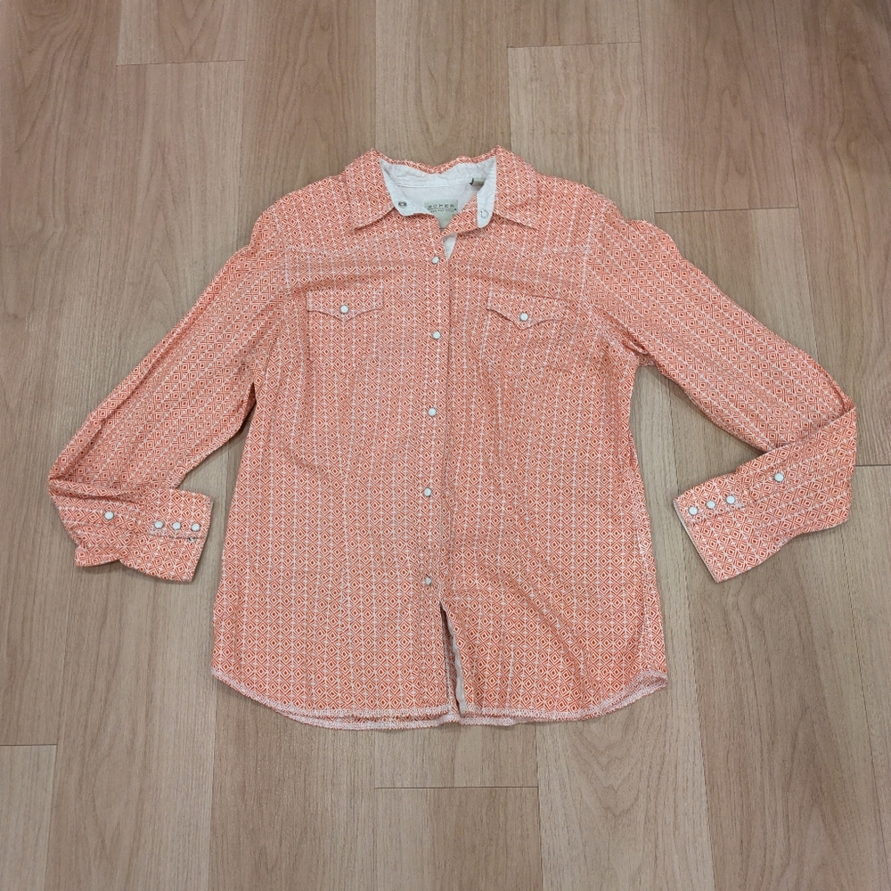 Roper Wear The West Burnt Orange Patterned Snap Long Sleeve Size XL